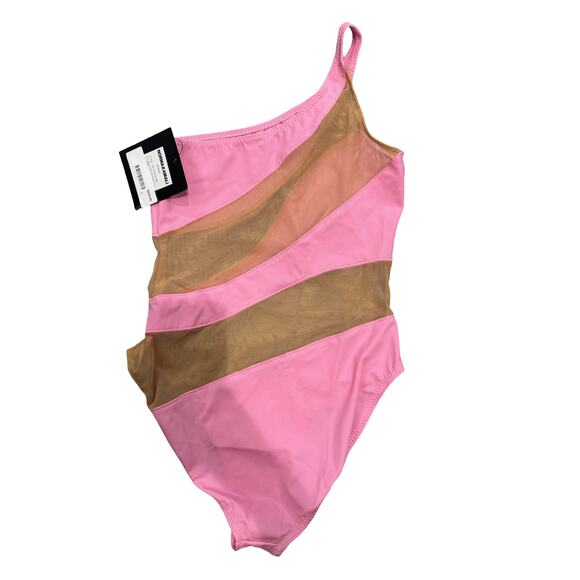 Norma Kamali Large $265 NWT Pink Mio Mesh Cut-Out One-Piece Swimsuit Bathingsuit - Picture 4 of 7